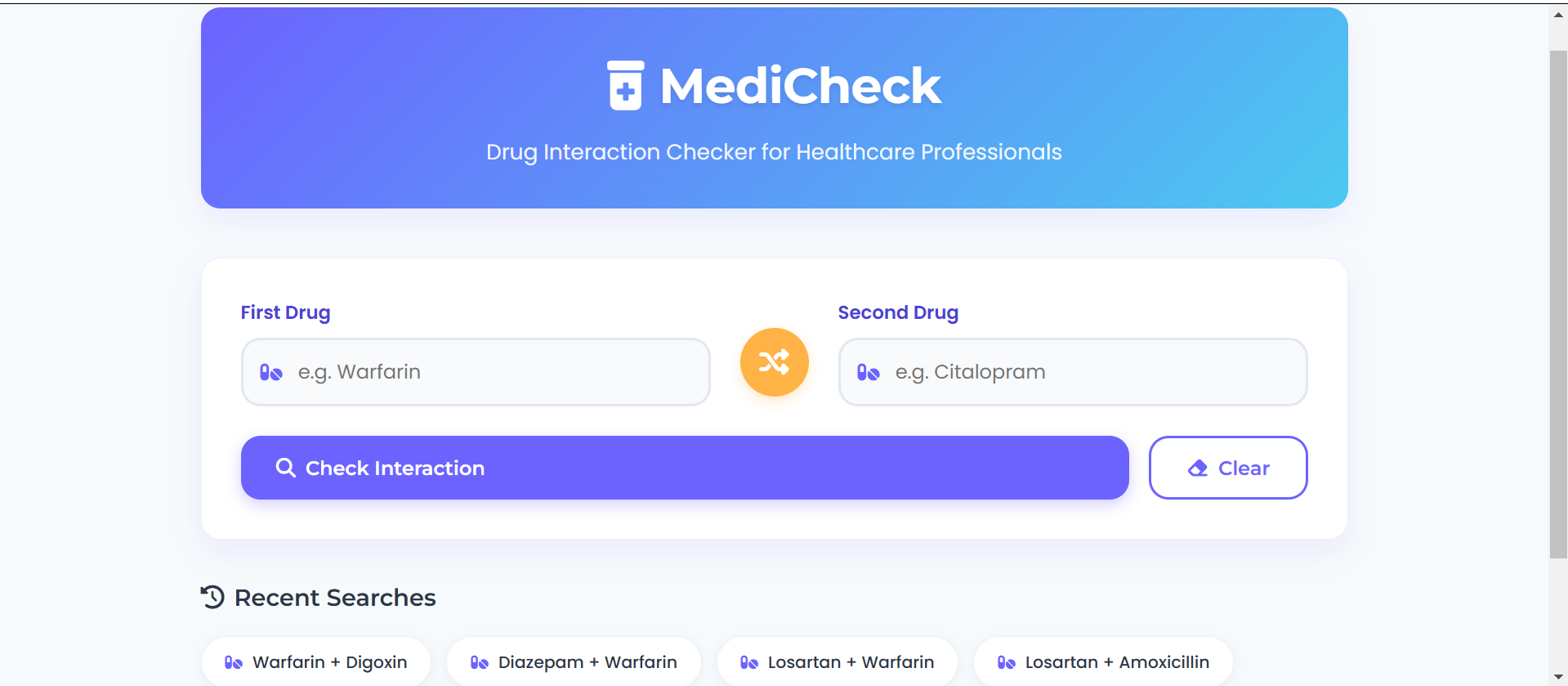 Drug Interaction Checker interface