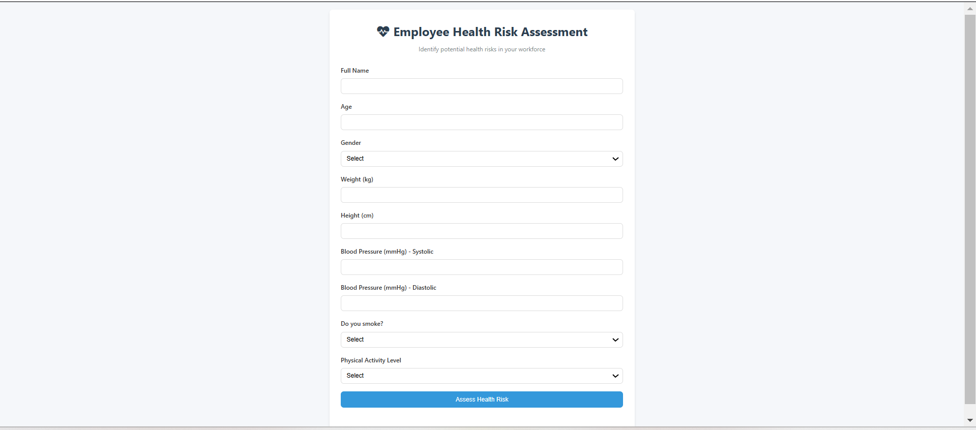 Employee Health Assessment dashboard