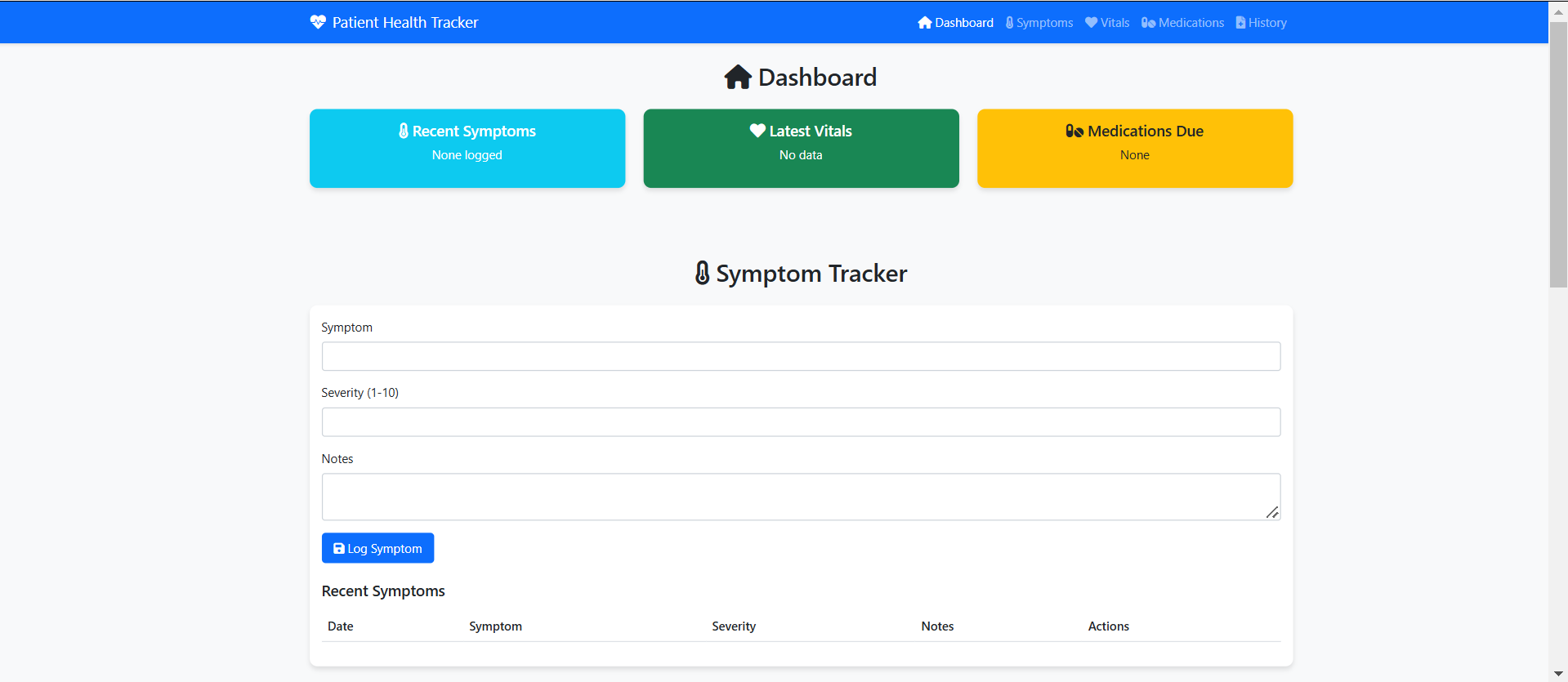 Patient Health Tracker dashboard