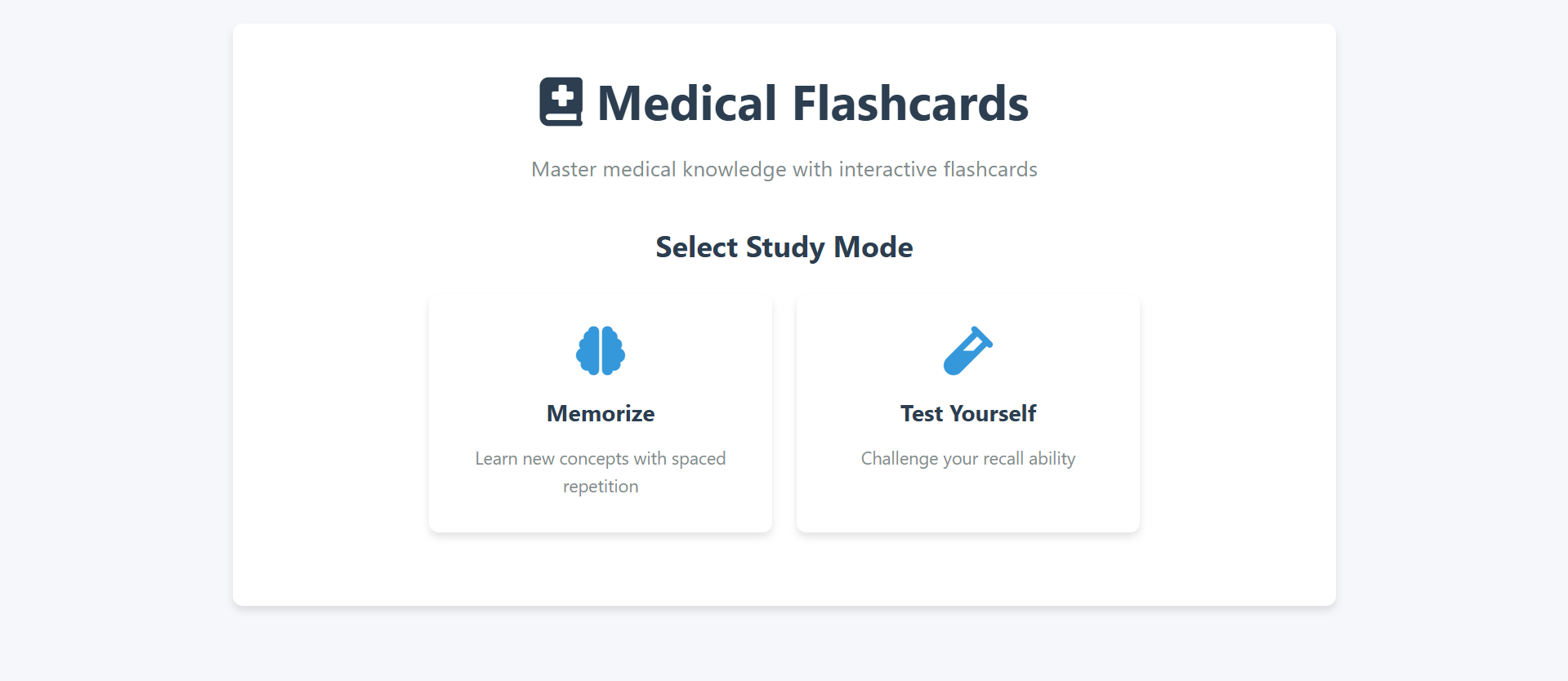Medical Flashcards application interface